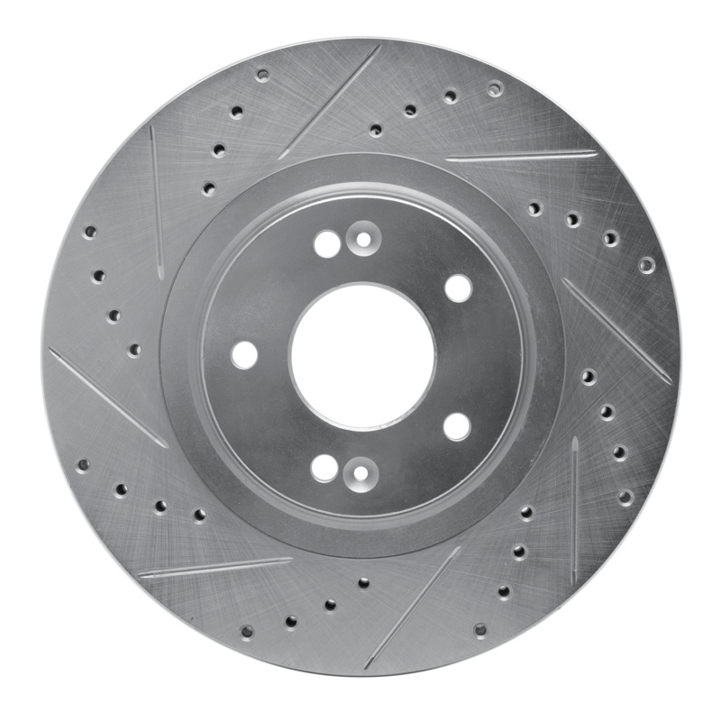 Hyundai Santa Fe Sport Brake Rotor (1) - Front Left - R1 Concepts - Drilled & Slotted - Silver - `13-`20